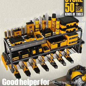 Power Tool Rack Storage <b>Shelf</b> <b>Wall</b> <b>Mounted</b> 3 Tier Heavy Duty Metal With Battery Holders For Garage Organization - Product Image 3