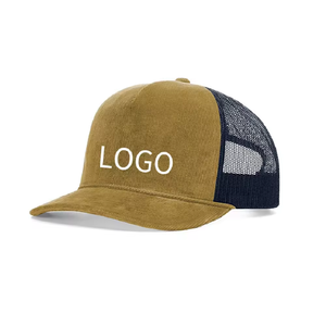 Gorra de camionero de malla de pana bordada con logotipo personalizado, gorra de camionero de 5 paneles para hombre - Product Image 1