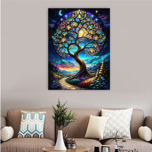 Peinture Diamant sur Tissu Imprimé avec Perles Rondes, Motif Arbre de Vie Abstrait, Art en Cristal et Diamant, Thème Nature Morte - Product Image 2