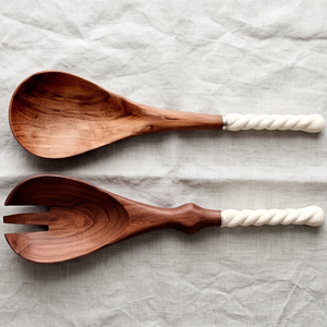Natural Wood Cutlery Set Of 2 Matte Finish With White Handle Ideal For Home Dining Kitchenware And Wedding <b>Table</b> <b>Spoon</b> Set - Product Image 1