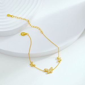 Dylam Fine Jewelry 925 Sterling Silver Adjustable Women 18K Gold Plated Layered Butterfly <b>Charm</b> 5A Zirconia Butterfly Bracelet - Product Image 4