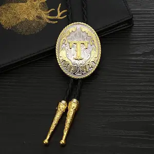 Hot Sale Western Cowboy Bolo Tie Clip Initial Letter ABCDJMR To Z Western Bolo Tie Necklace For Men