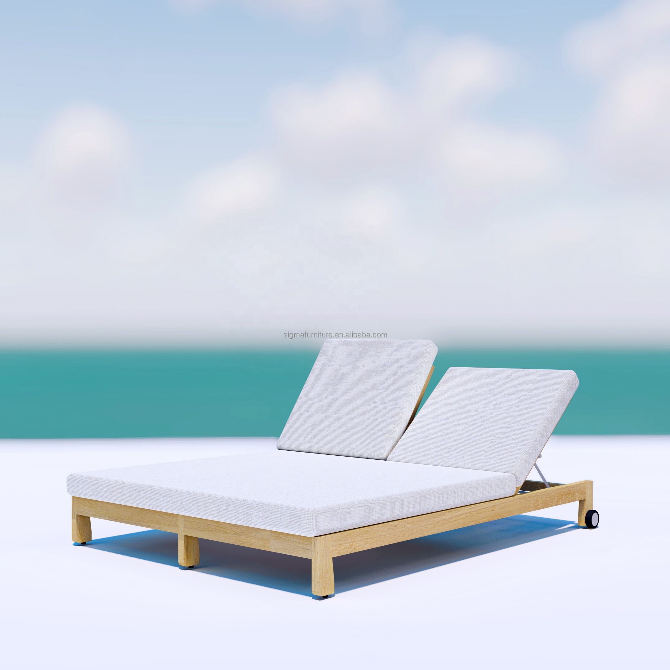 SIGMA New Arrival Furniture Swimming Pool Home Hotel Patio Area Outdoor Leisure Solid Teak Wood Double Chaise Daybed