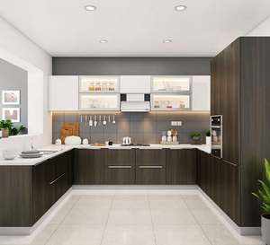 Custom Modular U Shape Imported <b>Waterproof</b> PVC Sheet Wooden Kitchen <b>Cabinets</b> for Apartment - Product Image 2