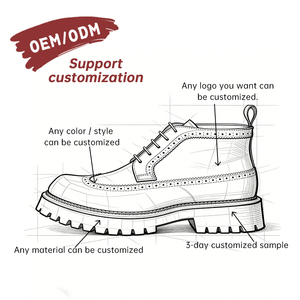 OEM Custom Men's Lace-up High-top Boots Thick Sole Waterproof Shock Resistant <b>Patent</b> Glossy Cowhide Comfort Trendy <b>Brogue</b> - Product Image 3