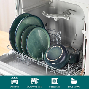 18-Piece Solid Pattern <strong>Dinnerware</strong> <strong>Set</strong> <strong>6</strong> Green Reactive Glaze Ceramic Round Plates Bowls Dishwasher Microwave Safe All Occasions - Product Image 4
