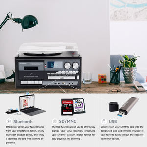 Tourne-disque rétro multifonctionnel USB, lecteur de vinyle, <span class=keywords><strong>CD</strong></span>, <span class=keywords><strong>radio</strong></span>, cassette, FM/AM, phonographe vintage, lecteur de disques vinyles, vente chaude - Product Image 4