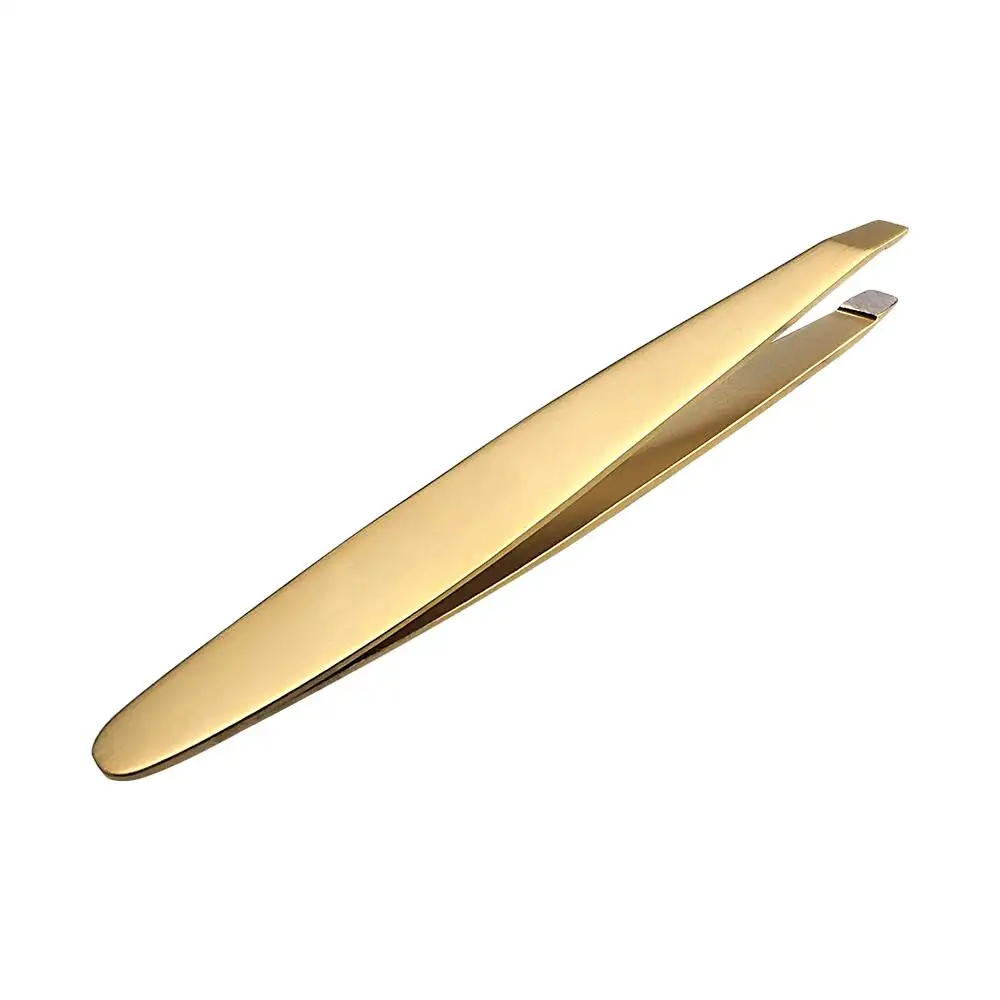 Wholesale Custom MakeupツールStainless Steel Gold Slanted Eyebrow Tweezers For Removing Hairピンセットとブラシ