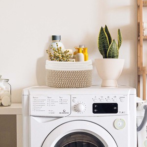 Panier de rangement <span class=keywords><strong>à</strong></span> <span class=keywords><strong>linge</strong></span> fait main surdimensionné personnalisable de style couleur unie panier de rangement en <span class=keywords><strong>corde</strong></span> de coton avec poignées - Product Image 3