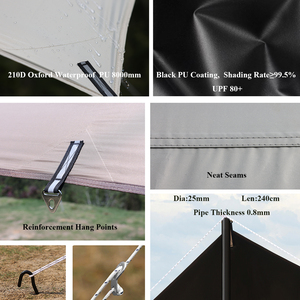 Abri solaire isolant en tissu Oxford blanc/kaki 510*510CM, <span class=keywords><strong>ultra</strong></span>-<span class=keywords><strong>léger</strong></span>, protection UPF 80+, pour camping, 8-10 personnes, >3000mm - Vente chaude - Product Image 4