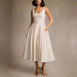 Custom Fashionable Summer Ivory Color Ladies Sexy Elegant <strong>White</strong> a Line Casual Pleated Midi Evening Party <strong>Dresses</strong> Women - Product Image 2