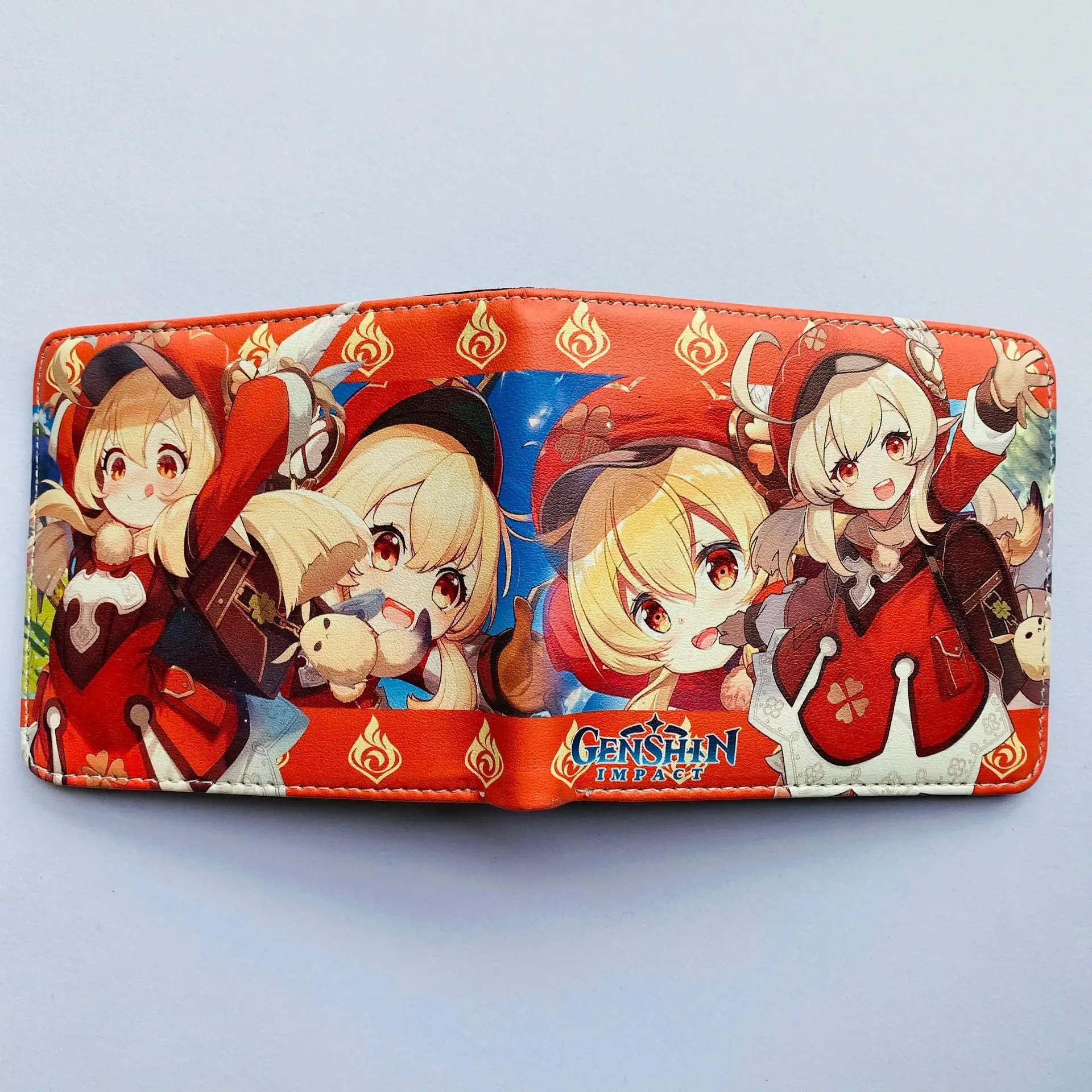 Genshin Impact PU Purse Fold Cartoon Character Anime Short Wallet Card Holder Layers Purse Short Boys Girls Coin Pocket Leather