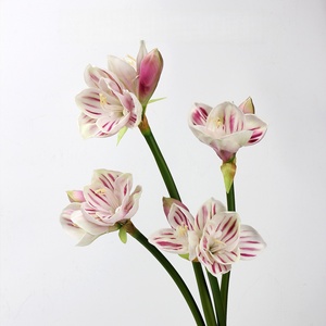 Amaryllis artificiel en latex de haute qualité S620, fleurs d'orchidée blanches et roses, 3 têtes, effet toucher réel - Product Image 5