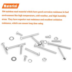 Kit de tuercas y arandelas para tornillos hexagonales de cabeza abombada M3, acero inoxidable 304, métrico M3x6 8 12 16 20 25 30 mm - Product Image 4