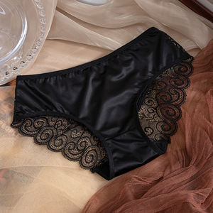 Braguitas de satén vintage de moda, ropa interior sexy con tiras en la espalda, bragas color caramelo, bragas de encaje festoneado, lencería con lazo bonito, al por mayor - Product Image 3