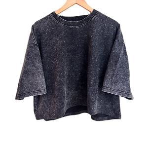 Magliette corte in cotone 100% oversize Casual da <span class=keywords><strong>donna</strong></span> magliette a maniche corte in tinta unita in pietra <span class=keywords><strong>nera</strong></span> lavata Top corto Top - Product Image 5