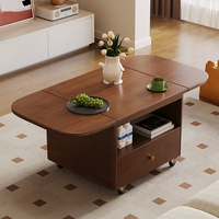 Table basse moderne en bois de caoutchouc extensible avec plateau relevable, roulettes et tiroir BJ205 #