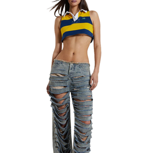 OEM ultimo Designer ha tagliato i pantaloni da ragazzo strappati pantaloni a vita bassa estremamente sminuzzati <span class=keywords><strong>Jeans</strong></span> in Denim per ragazze - Product Image 5