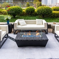 Table de foyer au gaz naturel en béton moderne avec aspect travertin brut, 65000 BTU de chaleur, portable pour usage extérieur