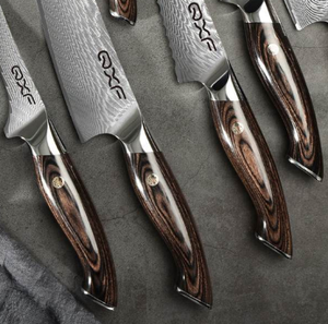 طقم سكاكين دمشقي 7 قطع، 67 طبقة من فولاذ VG10، سكاكين مطبخ يدوية الصنع بلمعة مرآة، سكين شيف دمشقي بمقبض خشبي - Product Image 5