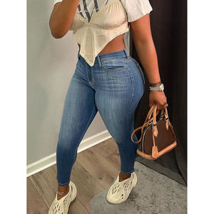 Pantalones de Mezclilla Azul Elegantes para Mujer, de Corte Recto, Ajustados, de Talle Alto, para las Cuatro Estaciones, Tallas Grandes 2XL XL, Estilo Mom Jeans - Product Image 3