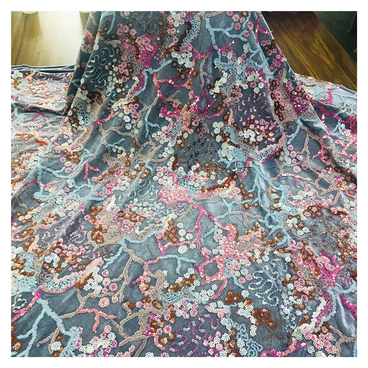 2020 New Design Custom Made Aqua Sequin Silk Chiffon Fabric For dress