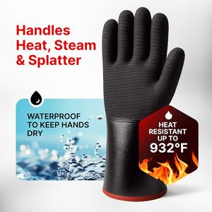 Gants de barbecue en néoprène imperméables, résistants à la chaleur et ignifuges, à manches longues de 14 pouces, pour friteuse à <span class=keywords><strong>dinde</strong></span>, fumoir, barbecue - Product Image 2