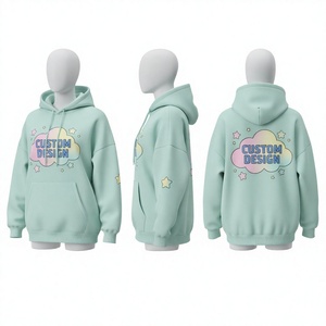 Sudadera con Capucha Personalizada Dream Streetwear, Unisex, Oversize, Verde Menta, Estampado de Nubes, con Bolsillo, Informal, Impresión Digital, 100% Algodón - Product Image 1