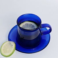 Tasse en verre coloré de 200 ml avec plateau, résistante au froid et à la chaleur, pour l'été, ensemble de verres à thé et café pour la maison et le bar, idéale pour les boissons chaudes