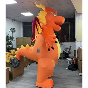CH kostum maskot naga oranye karakter kartun untuk pesta, kostum maskot naga untuk dewasa
