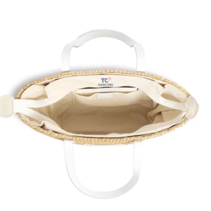 Vietnam Handmade Leather Handle Seagrass <b>Straw</b> <b>Bag</b> Zip Closure Natural Water Hyacinth <b>Straws</b> Wholesale Price for Ladies Women - Product Image 3