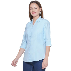 Meilleure qualité 100% coton tricoté imprimé Design personnalisé femmes décontracté à manches longues chemise marron clair bouton d'été Bangladesh - Product Image 6
