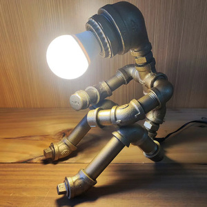 American Retro Industrial Style <b>Table</b> <b>Lamp</b> Creative Robot Design Desk Light Water Pipe Small Bar Metal Shade Simple for <b>Study</b> - Product Image 6