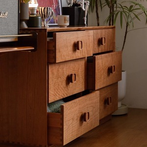 Commode en bois massif à six tiroirs, style vintage en bois de cerisier, meuble de rangement pour chambre à coucher, commode de salon, meuble de bout de lit - Product Image 2