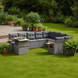 Conjunto de Sofás de Jardín Grises, Muebles de Ratán para Exteriores, Diseño Contemporáneo, Cojines de Espuma de Alta Densidad, Ratán de PE Resistente a los Rayos UV, para Uso en Jardín - Product Image 2