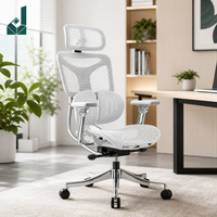 Chaise de bureau ergonomique moderne pivotante blanche entièrement en maille, chaise de direction avec support lombaire papillon à cadre en Y argenté et siège coulissant