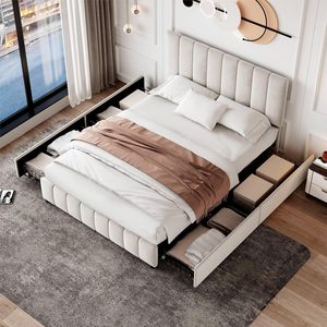 <span class=keywords><strong>Letto</strong></span> matrimoniale 4 ft6 <span class=keywords><strong>letto</strong></span> <span class=keywords><strong>letto</strong></span> imbottito con 4 cassetti di stoccaggio tessuto di velluto facile montaggio letti - Product Image 6