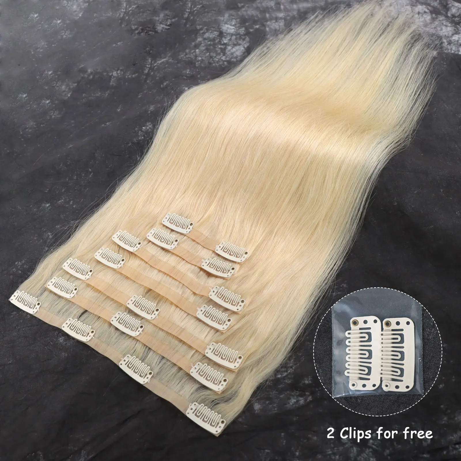 Ultra Thin PU Clip In Hair Extensions Human Hair Thick 613 Blonde Full Head Invisible Roots Seamless Clip in Hair Extensions