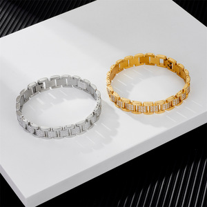 Bracelet à maillons vintage en acier inoxydable incrusté de zircon, style hip-hop, pour homme, vente en gros - Product Image 1