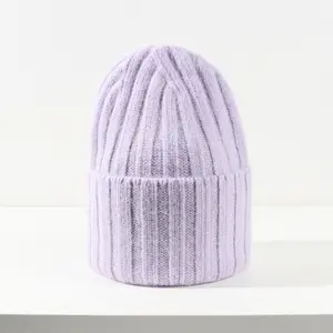 Klasik angora merinos yünü lüks moda BSCI çin üretici yetişkin sıcak yumuşak örme yüksek kaliteli kış sarkık şapka şapka