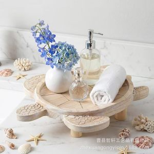 Turtle Shaped Wooden <b>Tray</b> With Raised Edge For Bathroom <b>Storage</b> Bohemian Style - Product Image 3