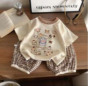 Ensemble de vêtements pour enfants en coton de classe A coréen, léger, fin, tenue décontractée d'été, 0-12 ans, kits mixtes unisexes - Product Image 2