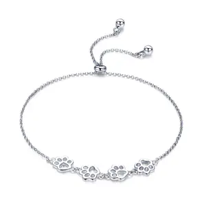 New Arrival Genuine 925 Sterling Silver Animal Dog Footprints Chain Bracelets for Women Valentines Day Jewelry Gift SCB096