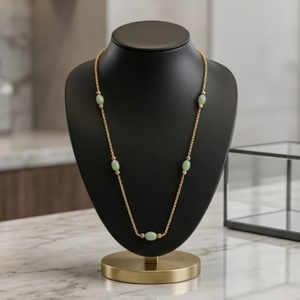 Collar Mala Antiguo de Plata 925 con Cuentas Verde Claro, Cadena Larga Minimalista, Joyería Étnica Tradicional para Mujer - Product Image 4