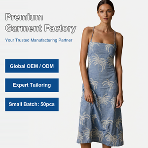 Vestido Midi de Lino para Mujer, Estampado de Palmeras, Tirantes Franceses, Cuello Cuadrado, Ropa Casual de Verano, Proveedor Mayorista en Línea de China - Product Image 1
