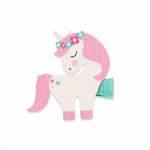 Vente en gros de pinces à cheveux et épingles à cheveux en feutre scintillant, motifs licorne, sirène et hibou, pour fêtes d'enfants - Product Image 3