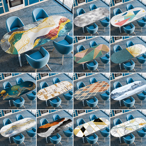 Tovaglia in marmo geometrico con stampa 3D su misura tovaglia impermeabile con taglio elastico ovale per decorazioni per banchetti per feste - Product Image 2