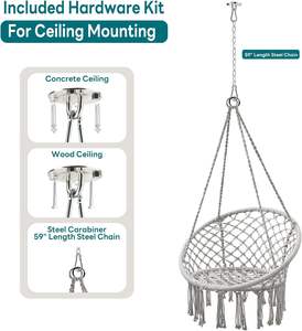 Sillón Colgante Tipo Cesta con Borlas, de Cuerda de Algodón, <span class=keywords><strong>para</strong></span> Balcón y Ocio, Silla Columpio Doméstica Suspendida - Product Image 3