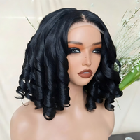 Perruque brésilienne à extensions de cheveux, 14 pouces, bouclée, lisse, courte, style bob, ondulée, résistante à la chaleur, sans colle, densité 180 %