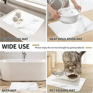 Skymoving White Marble Diatomaceous Earth Stone Sink Tray Mat Super Absorbent Stone Dish Drying Mat For Kitchen Counter